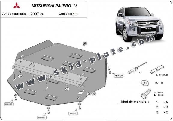 Steel gearbox skid plate for Mitsubishi Pajero 4 (V80, V90)