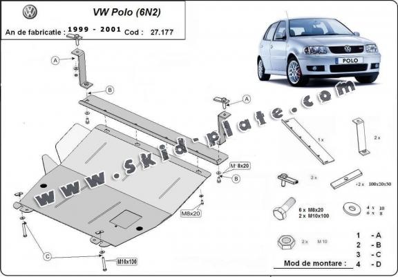 Steel skid plate for the protection of the engine and the gearbox for VW Polo 6n2