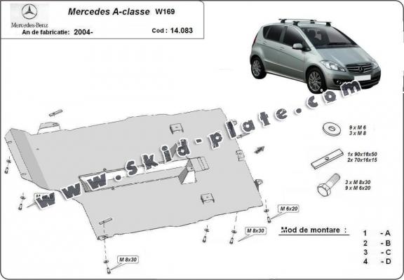 Steel skid plate for the protection of the engine, gearbox and differential for Mercedes A-Class