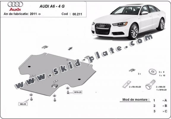 Steel gearbox skid plate for Audi A6