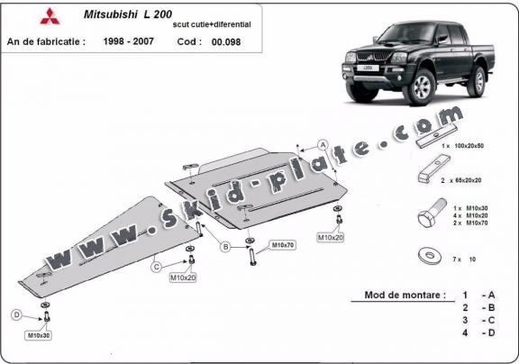 Steel gearbox and differential skid plate for Mitsubishi L 200