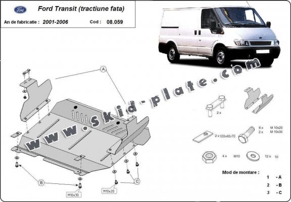 Steel skid plate for the protection of the engine and the gearbox for Ford Transit - FWD