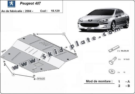 Steel skid plate for Peugeot 407