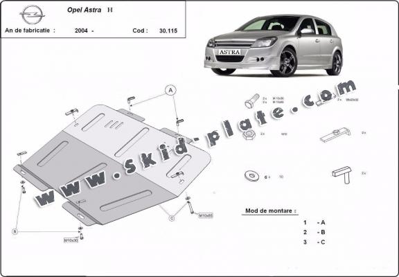 Steel skid plate for Opel Astra H