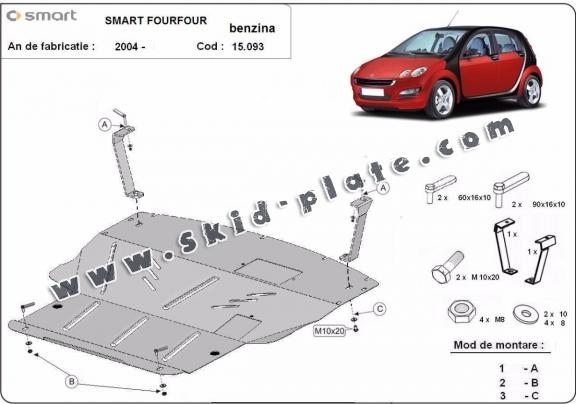 Steel skid plate for the protection of the engine and the gearbox for Smart ForFour petrol