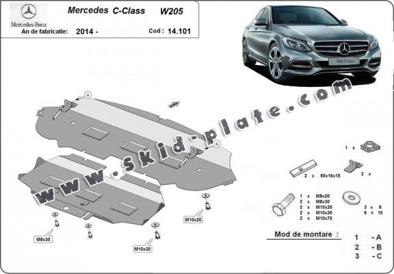 Steel skid plate for Mercedes C-Class W205