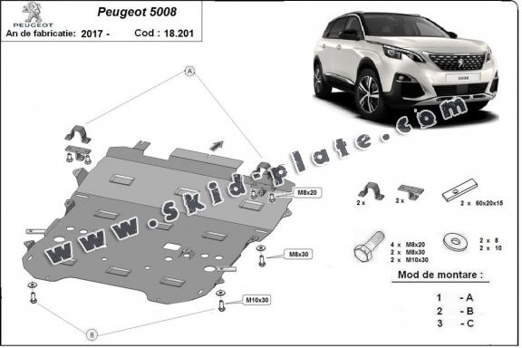 Steel skid plate for the protection of the engine and the gearbox for Peugeot 5008