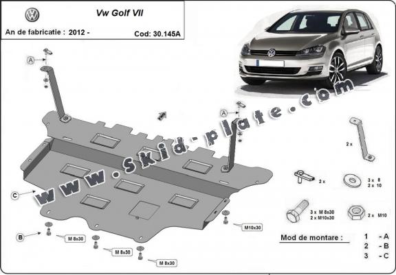 Steel skid plate for the protection of the engine and the gearbox for VW Golf 7 - automatic gearbox