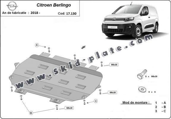 Steel skid plate for Citroen Berlingo