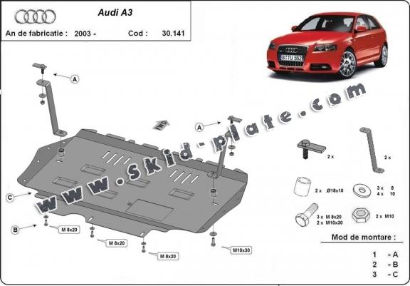 Steel skid plate for Audi A3