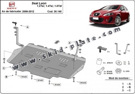 Steel skid plate for the protection of the engine and the gearbox for Seat Leon