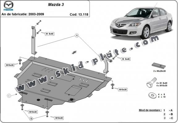 Steel skid plate for Mazda 3