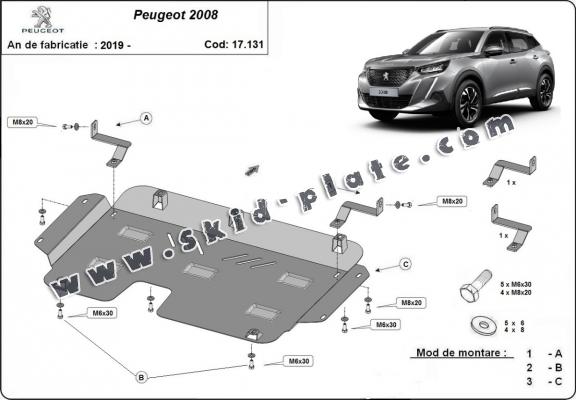 Steel skid plate for Peugeot 2008