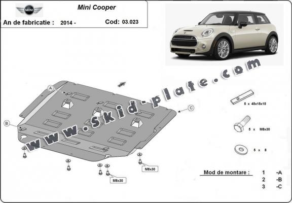 Steel skid plate for the protection of the engine and the gearbox for Mini Cooper