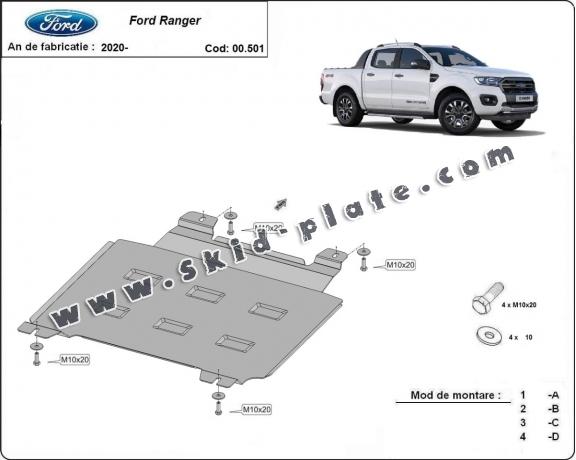 Steel gearbox skid plate for Ford Ranger