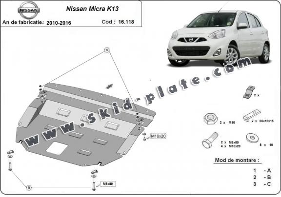 Steel skid plate for Nissan Micra