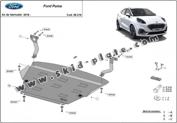 Steel skid plate for Ford Puma