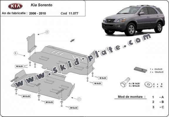 Steel skid plate for the protection of the engine and the radiator for Kia Sorento