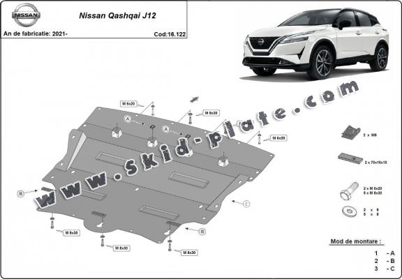 Steel skid plate for Nissan Qashqai J12