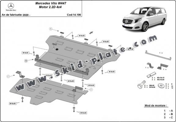 Steel skid plate for Mercedes Vito W447, 2.2 D, 4x4