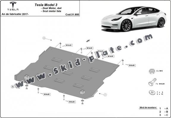 Front electric motor guard for Tesla Model 3 AWD