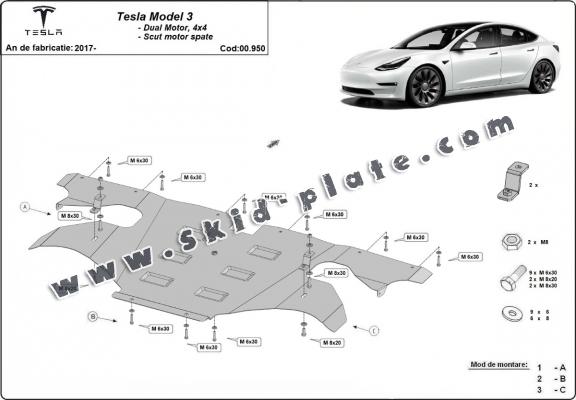 Rear electric motor guard forTesla Model 3 AWD