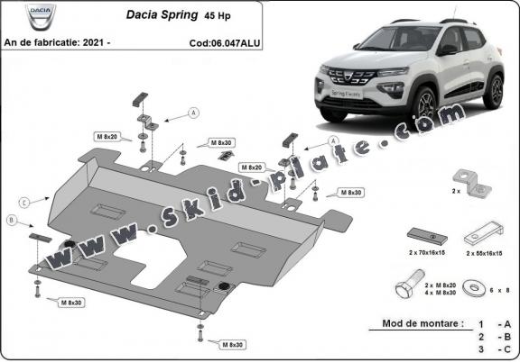 Steel skid plate for Dacia Spring Aluminium