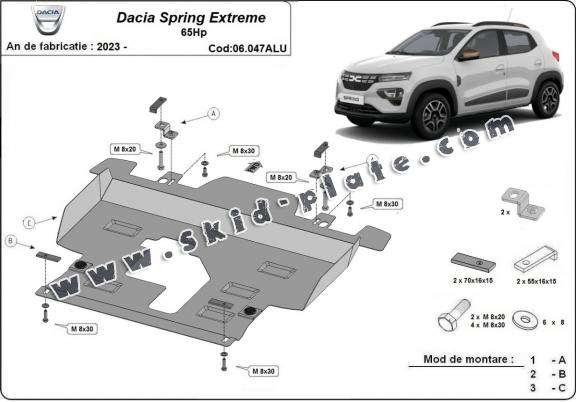 Steel skid plate for Dacia Spring Extreme Aluminium