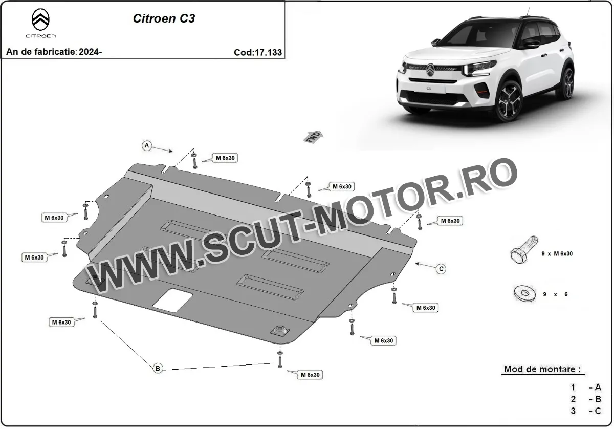 Šuspleh zaštita motora i mjenjača za Citroen C3			 2024-2026