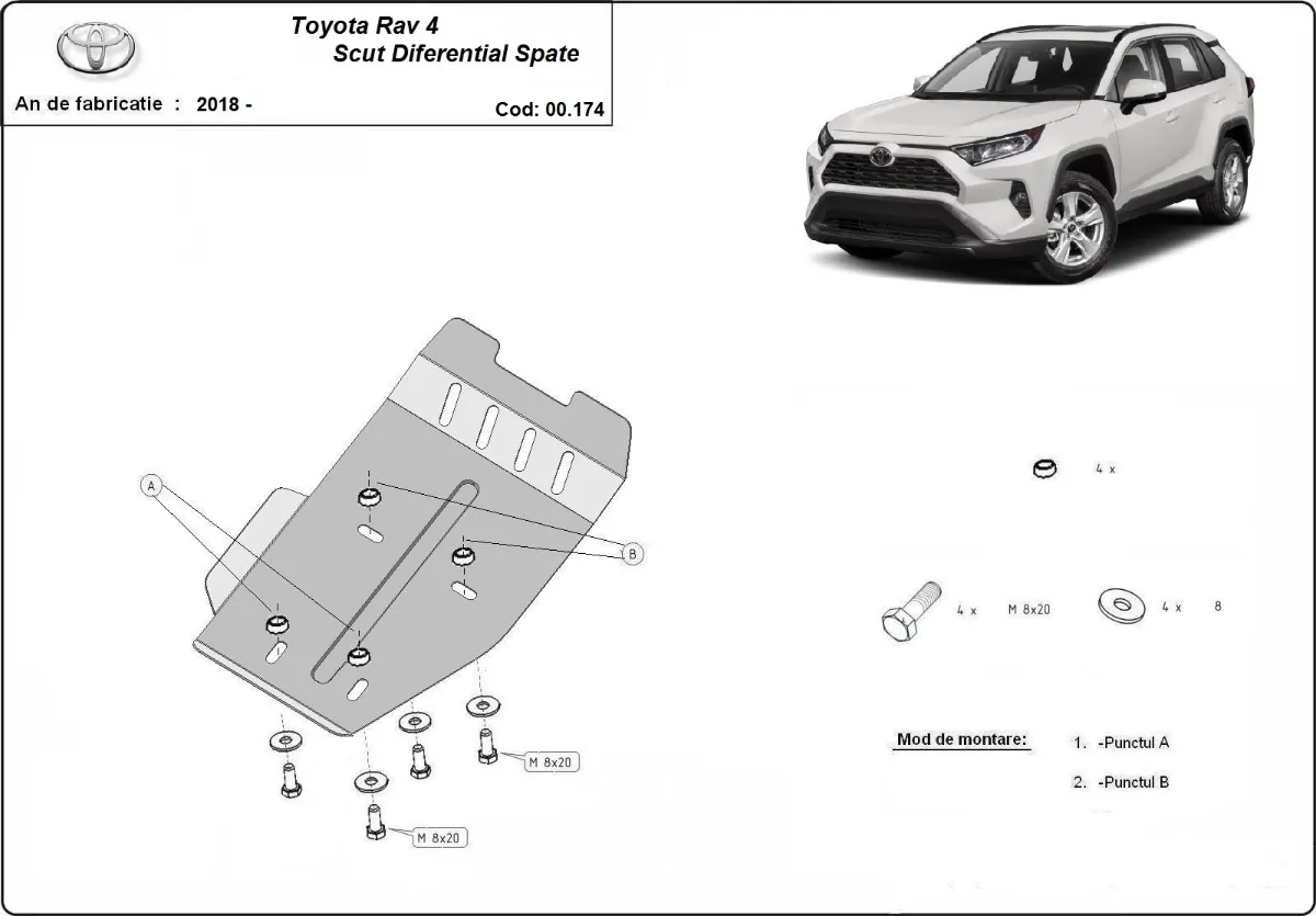 Čelična zaštitna ploča diferencijala za Toyota RAV 4			 2018-2026