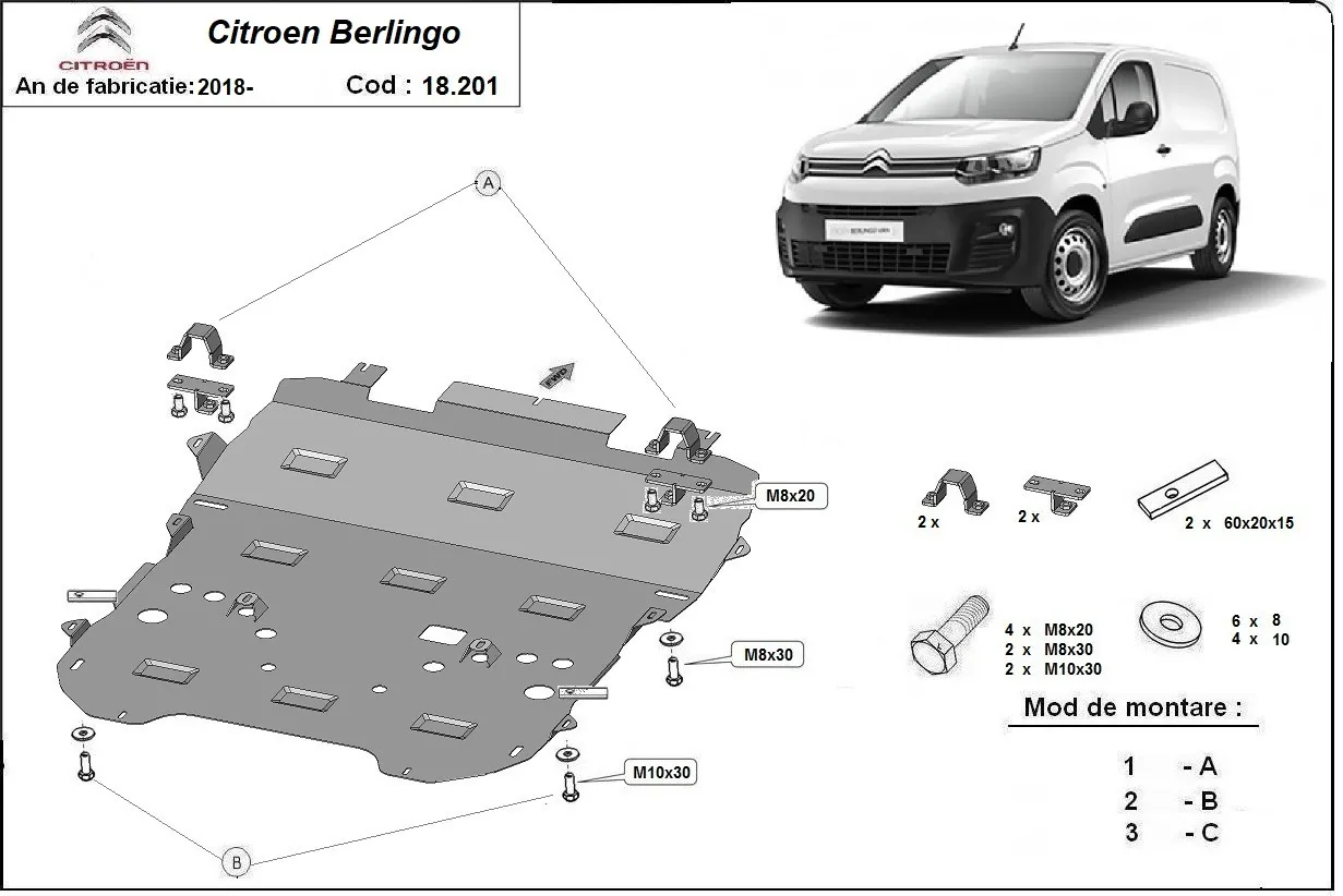 Šuspleh zaštita motora za Citroen Berlingo			 2018-2026