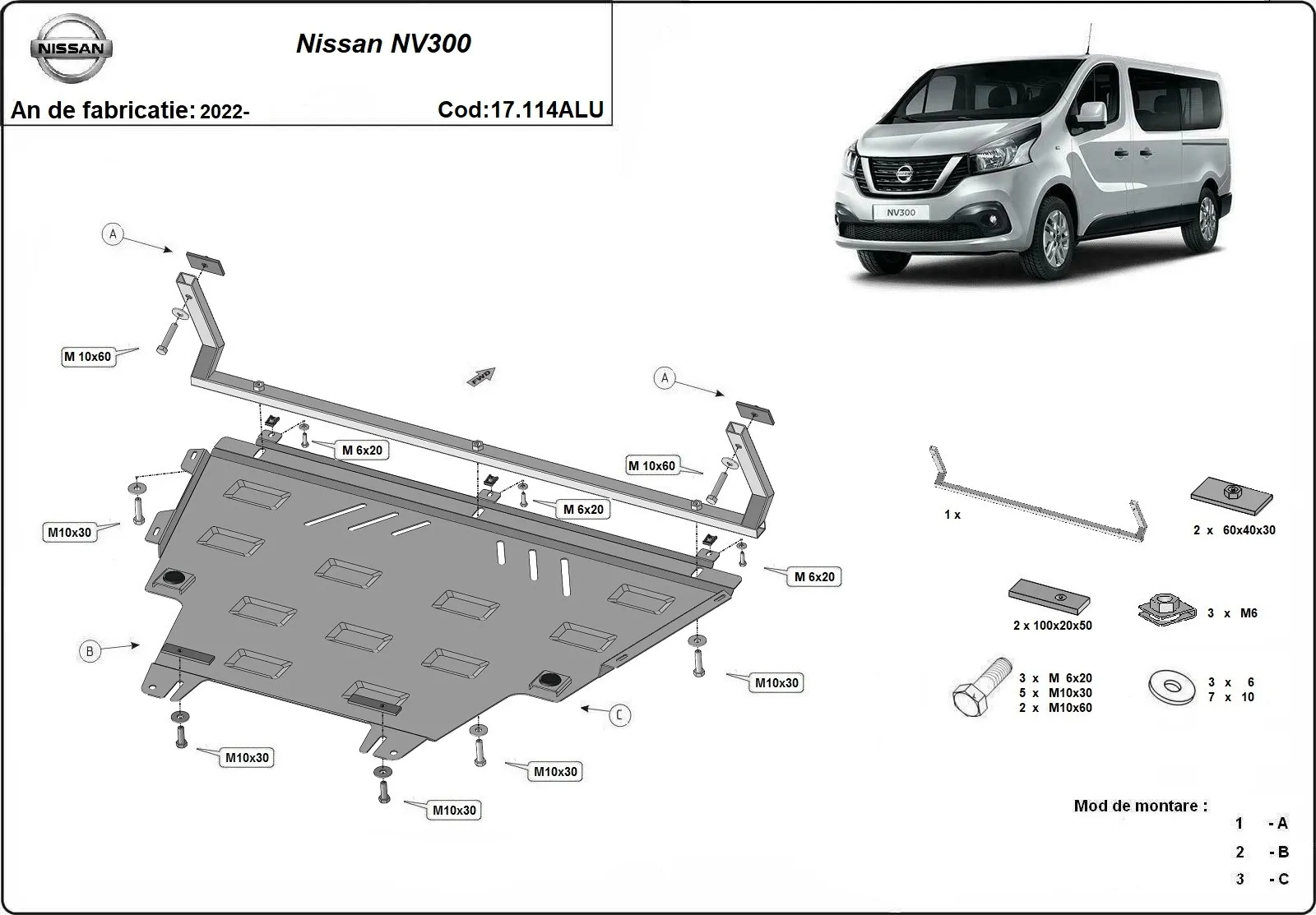 Aluminijska zaštita motora Nissan NV300			 2022-2026