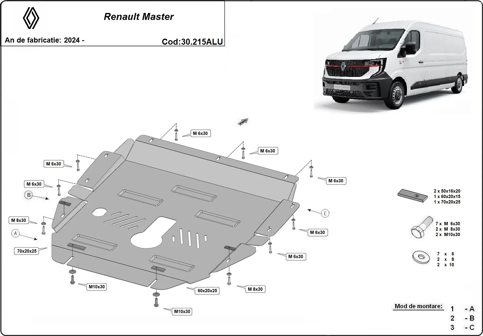 Aluminijska zaštita motora Renault Master			 2024-2026