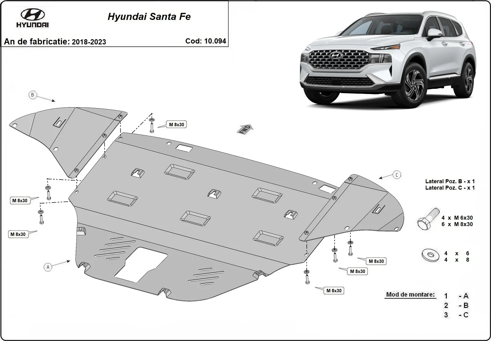 Šuspleh zaštita motora za Hyundai Santa Fe			 2018-2023