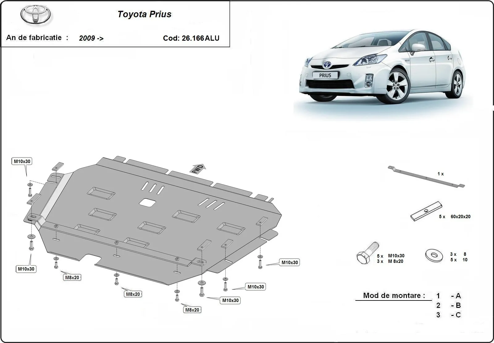 Aluminijska zaštita motora Toyota Prius			 2008-2015